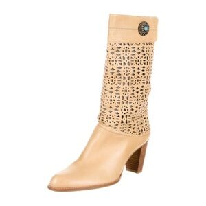 Stuart Weitzman Laser Cut Leather Mid Calf Cowboy Boots